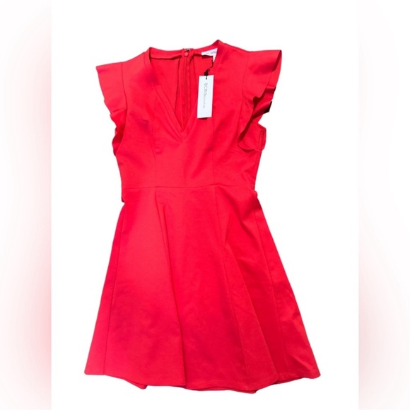 Red Flutter Sleeve Mini Dress XS BCBGeneration V-Neck Cocktail Party Date Night - Picture 2 of 5